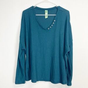 NEW Honeydew Shirt Womens Medium Teal Blue Waffle Knit Long Sleeve NWOT